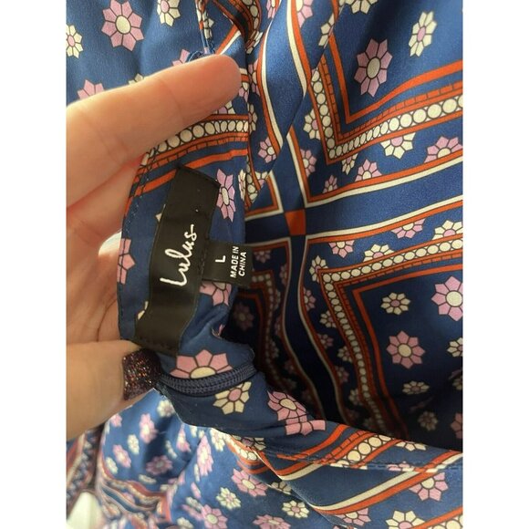 Lulus Blanca Womens Romper Size Large Blue Halter Shorts Flower Print Colorful - Picture 7 of 11